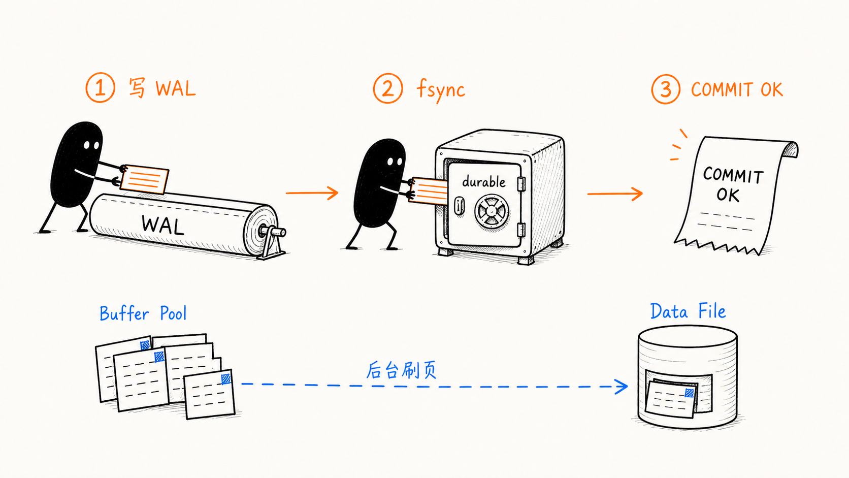 小黑先写 WAL 并完成 fsync，再返回 COMMIT OK